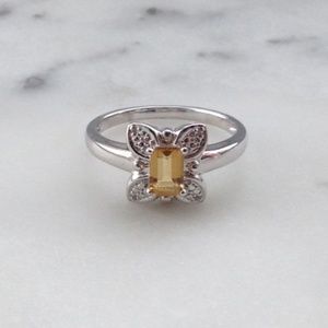 Genuine Diamond Whiskey Quartz Butterfly Ring